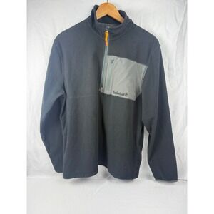 Timberland‎ Mens Quarter Zip Fleece Pullover Black Grey Pocket Large RN 36543